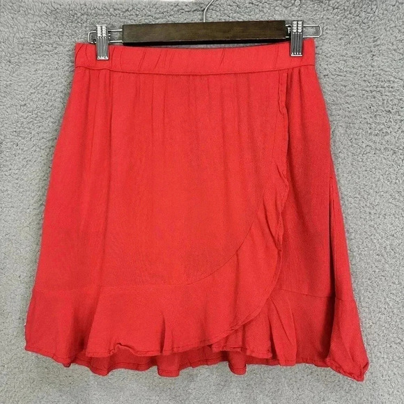 American Eagle skirt womens small red faux wrap pockets lightweight boho beach - Picture 1 of 10